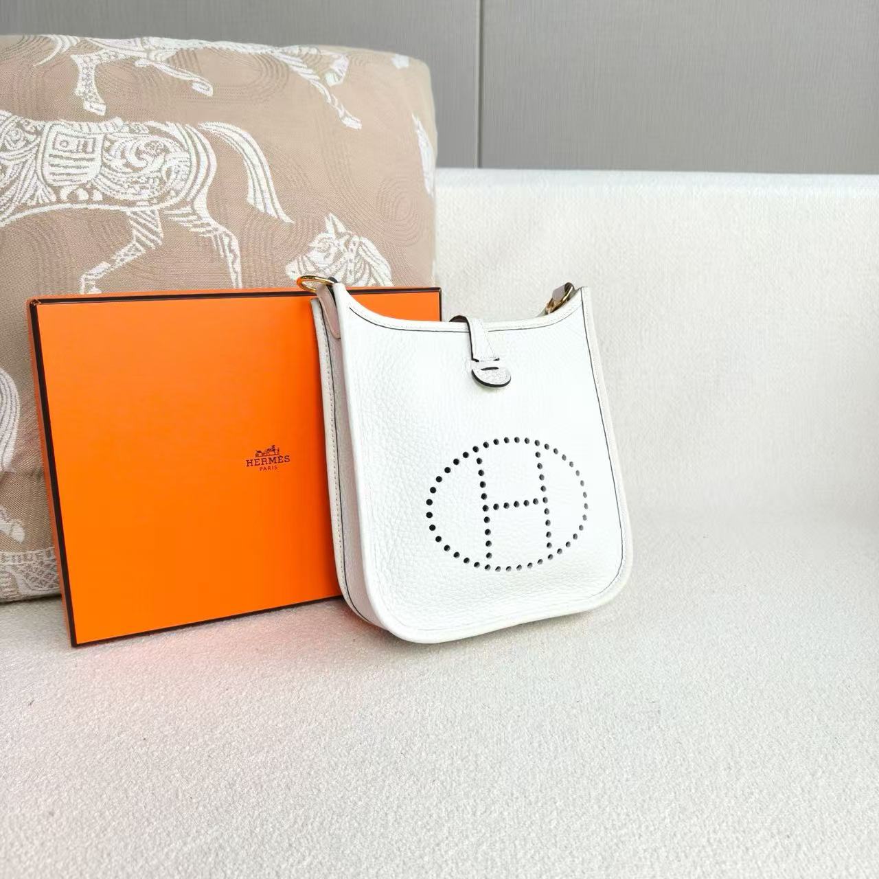 Hermes - Evelyne mini - Taurillon Clemence leather - White - (mini)