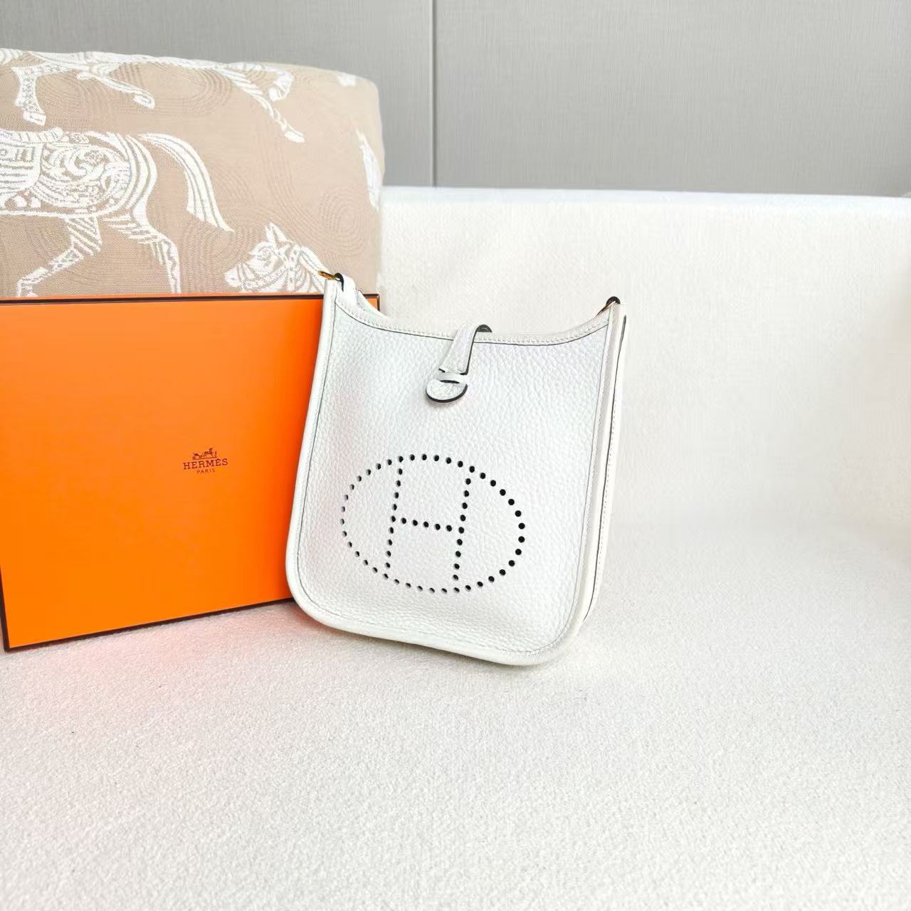 Hermes - Evelyne mini - Taurillon Clemence leather - White - (mini)