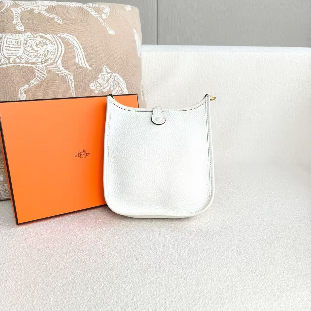 Hermes - Evelyne mini - Taurillon Clemence leather - White - (mini)