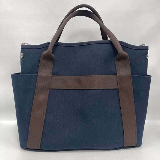 Hermès - Groom Equestrian Bag - Canvas with Leather Trim - Navy Blue with Brown and Orange Accents - (medium)