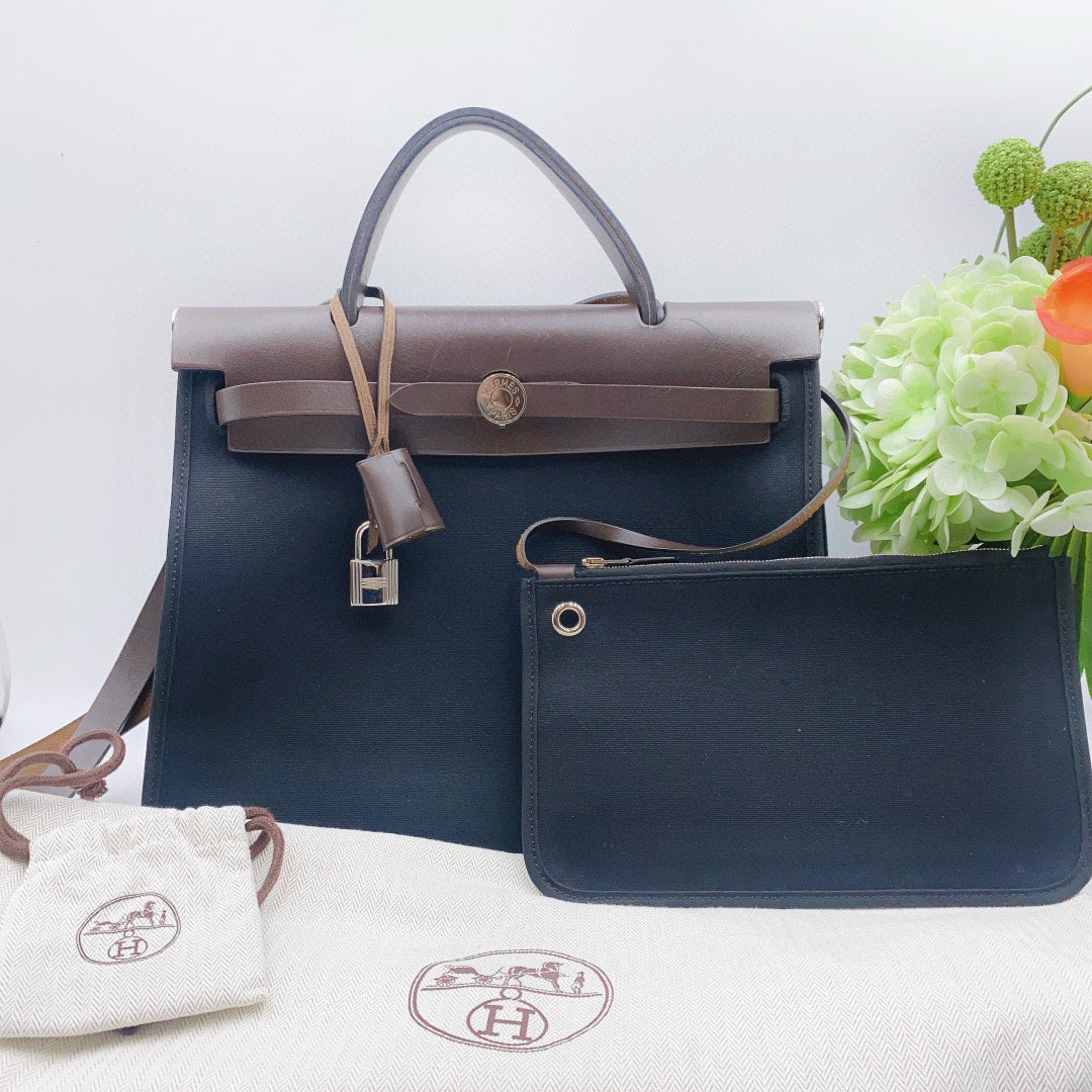 Hermès - Herbag 31 - Canvas and Hunter Leather - Black - (medium)