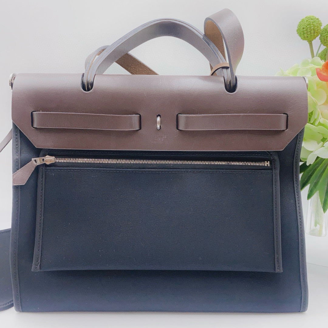 Hermès - Herbag 31 - Canvas and Hunter Leather - Black - (medium)