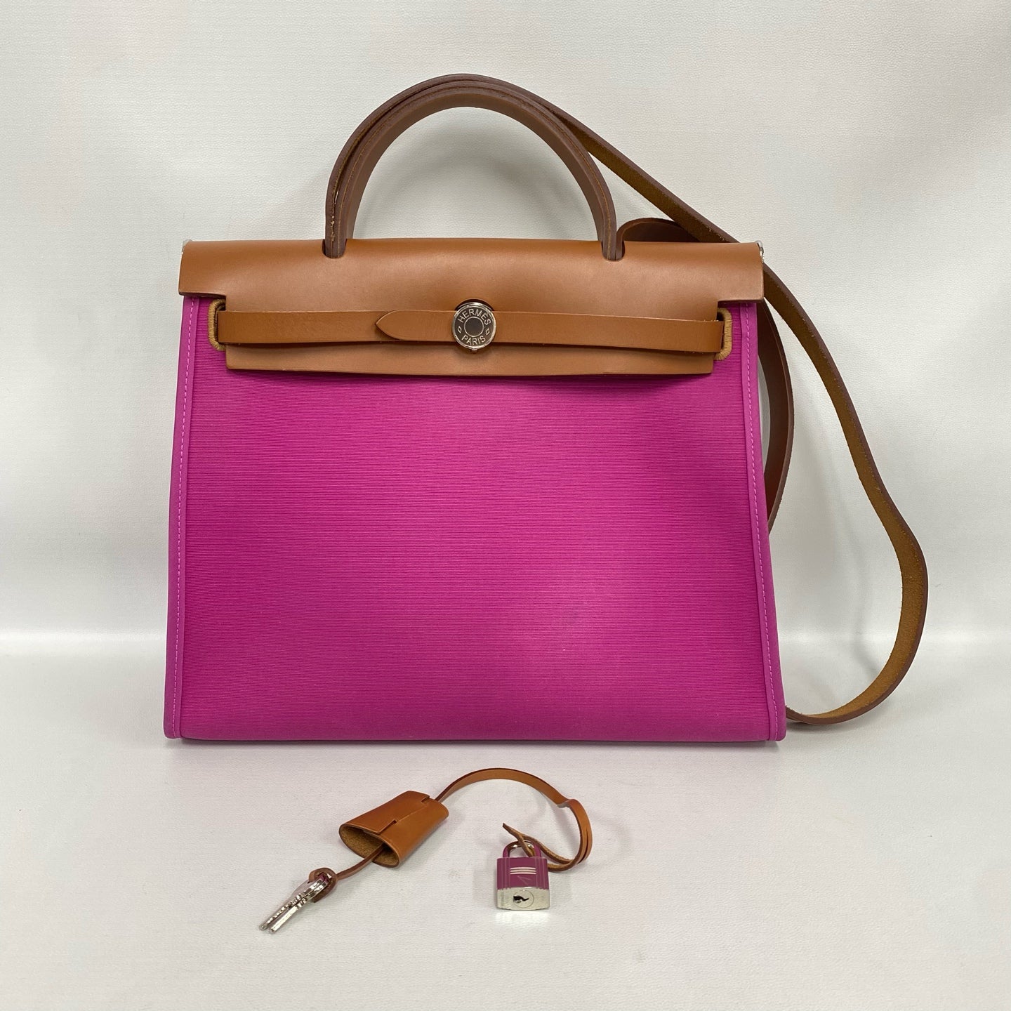 Hermès - Herbag 31 - Canvas and Hunter leather - Fuchsia Pink and Tan - (medium)