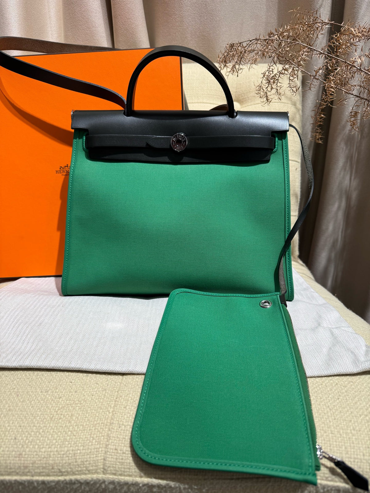 Hermes - Herbag 31 - Cloth - Green - (Medium)