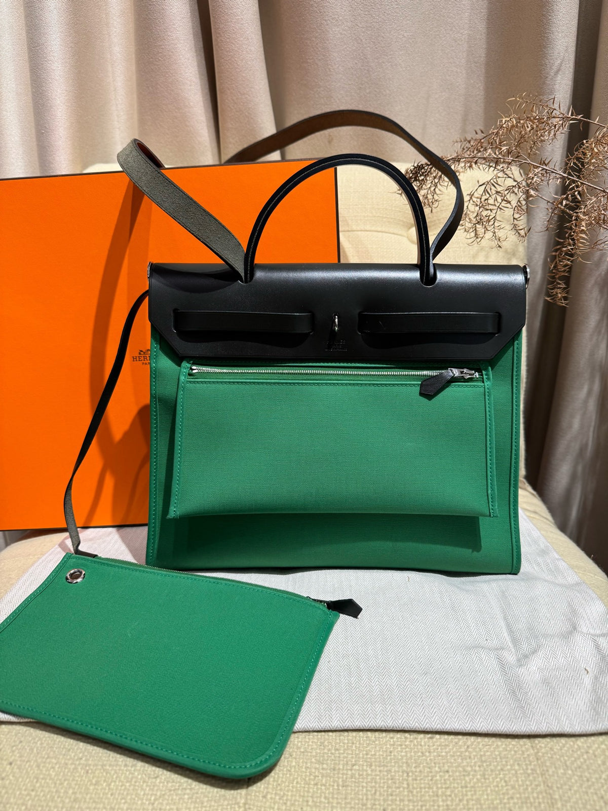 Hermes - Herbag 31 - Cloth - Green - (Medium)