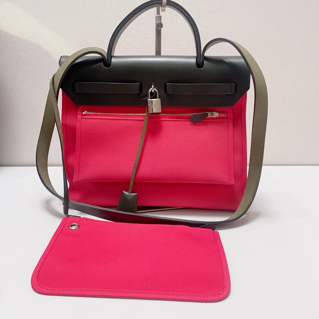 Hermès - Herbag 31 - Toile H canvas and Hunter cowhide leather - Rose Pink with Anthracite Grey accents - (medium)