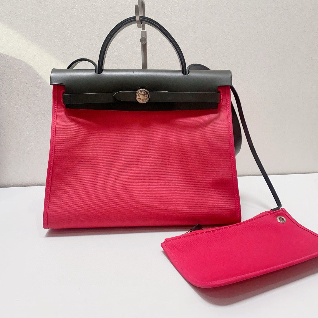 Hermès - Herbag 31 - Toile H canvas and Hunter cowhide leather - Rose Pink with Anthracite Grey accents - (medium)