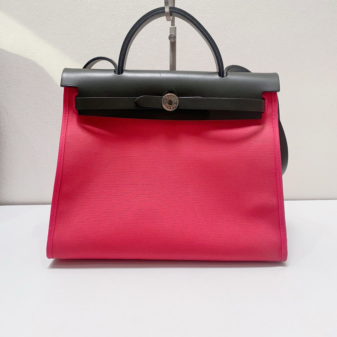 Hermès - Herbag 31 - Toile H canvas and Hunter cowhide leather - Rose Pink with Anthracite Grey accents - (medium)