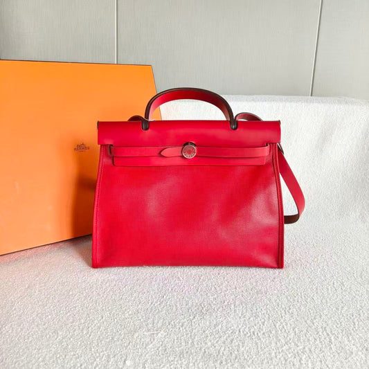Hermès - Herbag 31 - Waterproof canvas and cowhide leather - Chili Red with Beige accents - (medium)