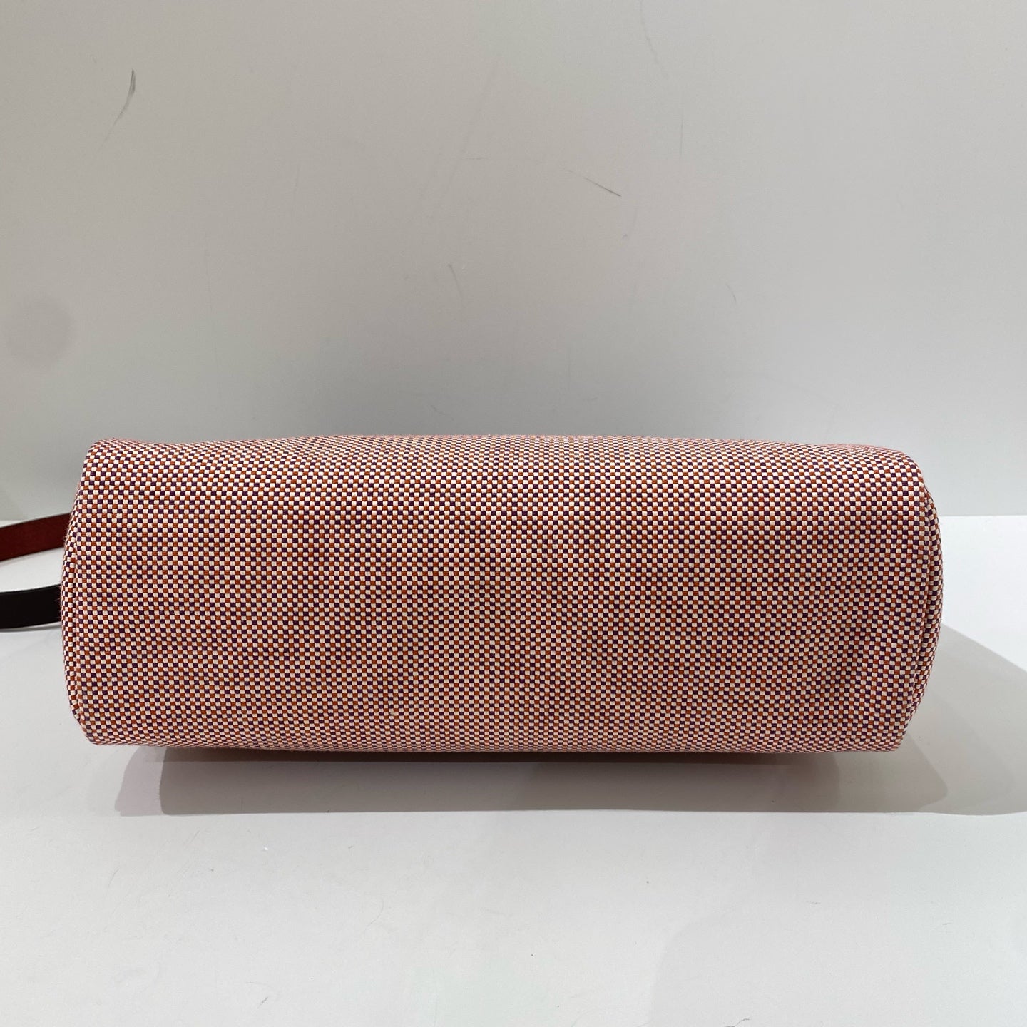 Hermès - Herbag 31 - Woven canvas with leather trim - Burgundy, Orange, and White Woven Canvas with Burgundy Leather Trim - (Medium)