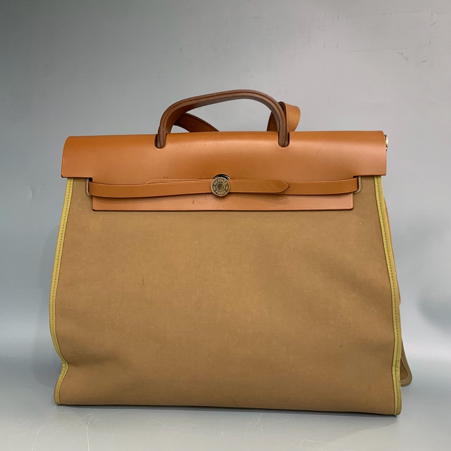 Hermès - Herbag - Canvas and Leather - Ginger Yellow canvas with Tan leather trim - (Large)