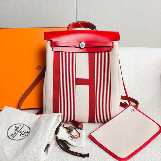 Hermès - Herbag - Canvas and leather - Red and Beige - (Medium)
