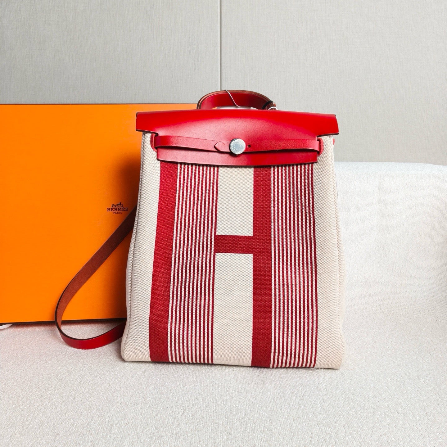 Hermès - Herbag - Canvas and leather - Red and Beige - (Medium)
