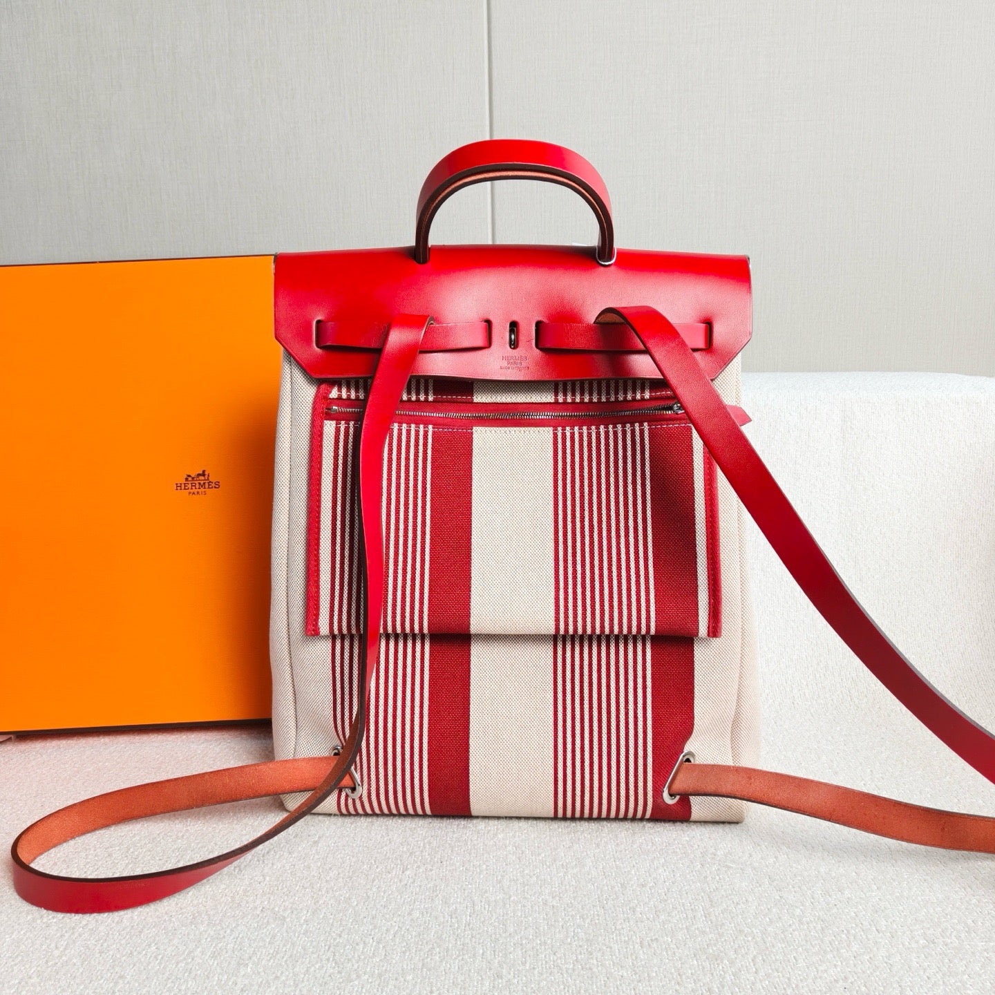 Hermès - Herbag - Canvas and leather - Red and Beige - (Medium)