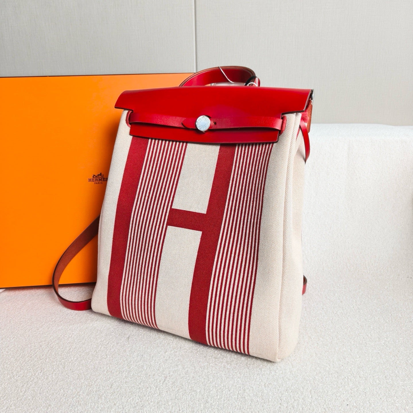 Hermès - Herbag - Canvas and leather - Red and Beige - (Medium)