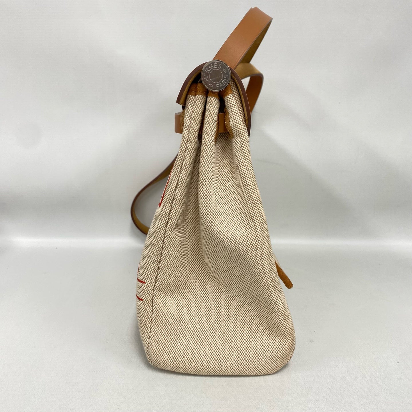 Hermès - Herbag Zip 31 - Canvas and natural tan leather - Beige with Tan leather and Red pattern - (Medium)