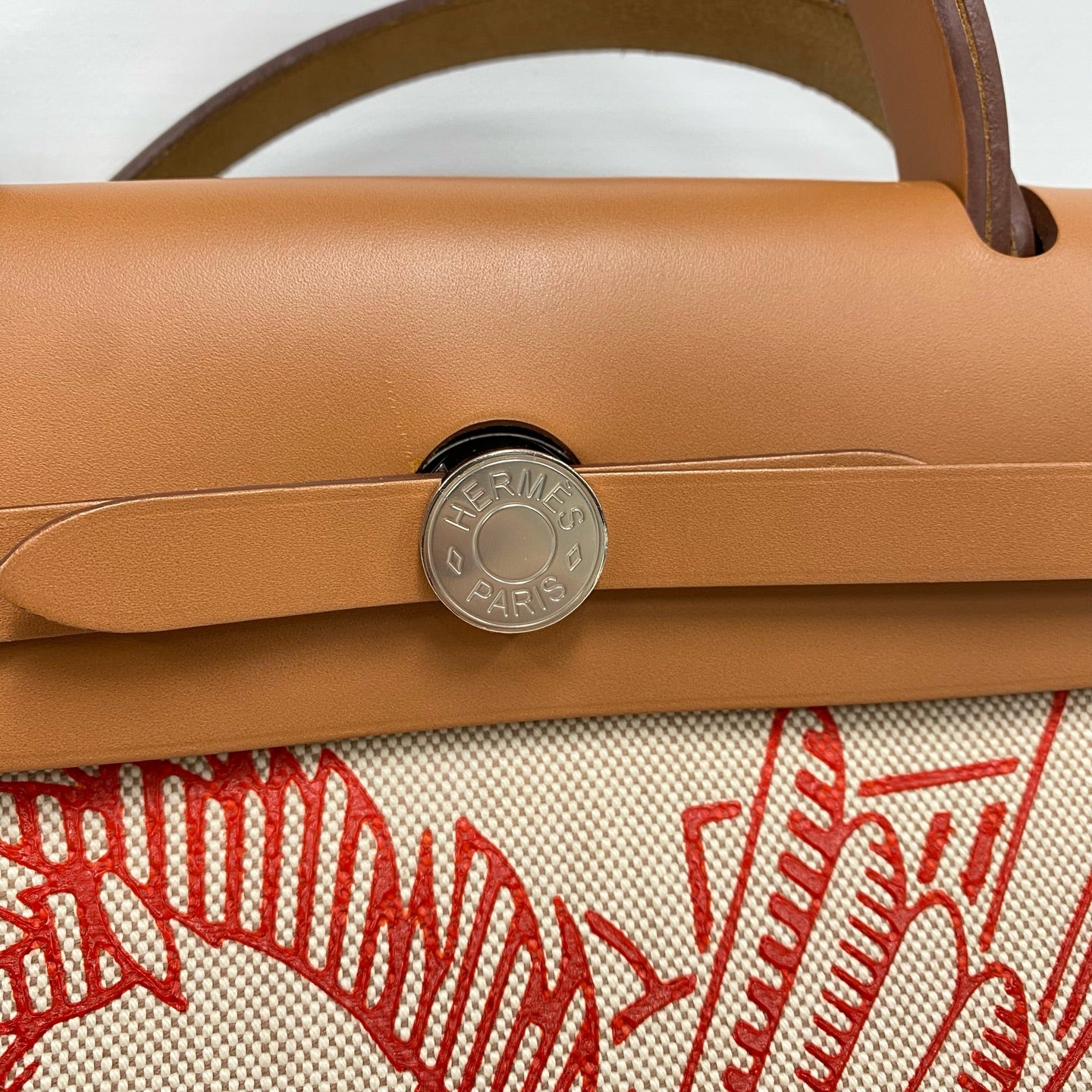 Hermès - Herbag Zip 31 - Canvas and natural tan leather - Beige with Tan leather and Red pattern - (Medium)