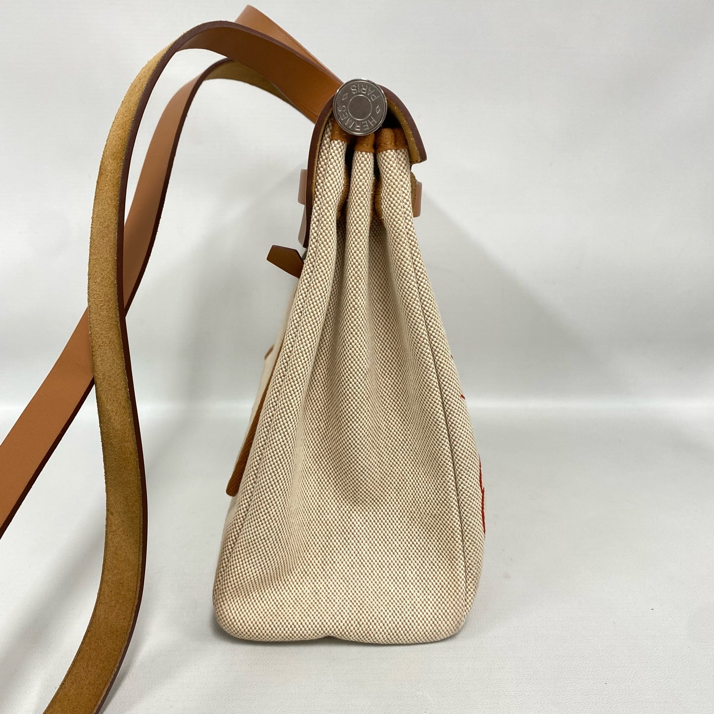 Hermès - Herbag Zip 31 - Canvas and natural tan leather - Beige with Tan leather and Red pattern - (Medium)