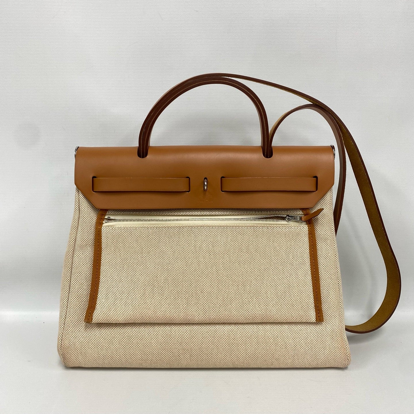Hermès - Herbag Zip 31 - Canvas and natural tan leather - Beige with Tan leather and Red pattern - (Medium)
