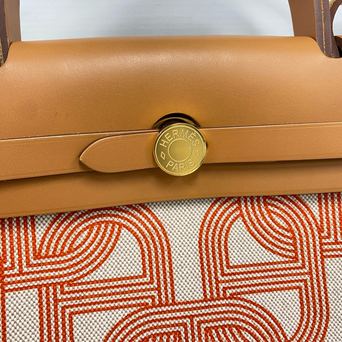 Hermès - Herbag Zip 31 - Canvas and Vache Hunter leather - Beige, Golden Brown, and Orange - (31)