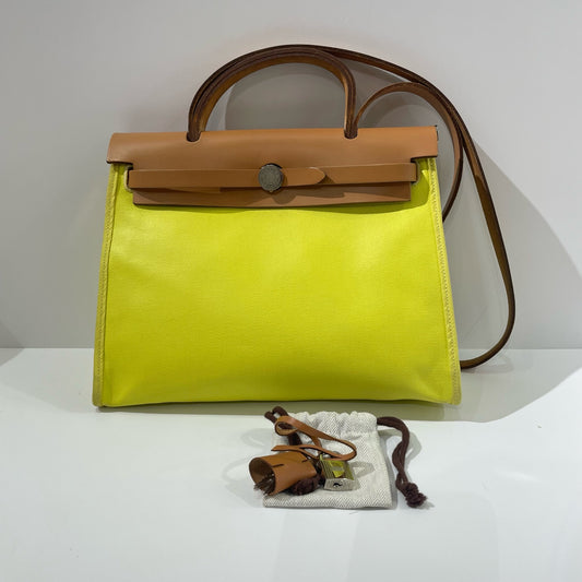 Hermès - Herbag Zip 31 - Canvas and Vachetta leather - Lemon Yellow with Natural Tan Leather - (medium)