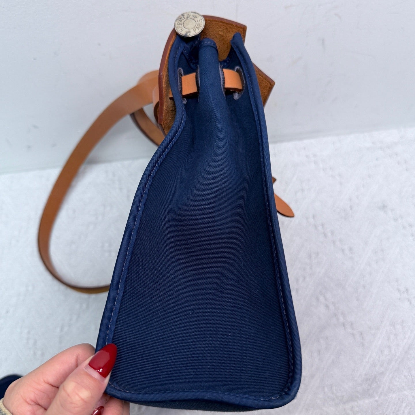 Hermès - Herbag Zip 31 - Toile H canvas and Vache Hunter leather - Navy Blue with Natural Tan - (medium)