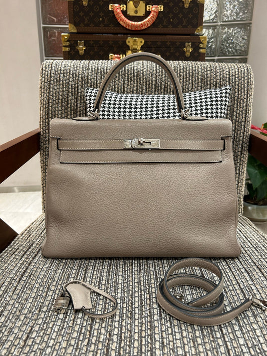 Hermes - Kelly 35 - Leather - Grey - (large)