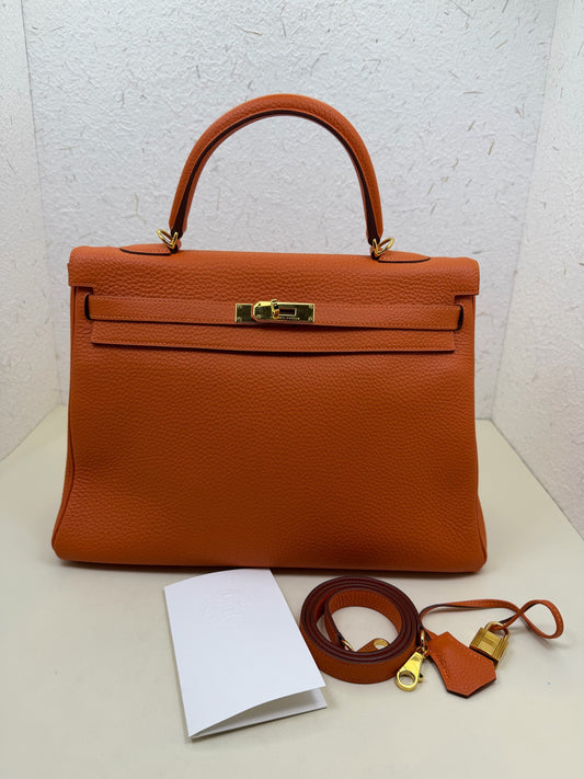 Hermes - Kelly 35 - Leather - Orange - (large)