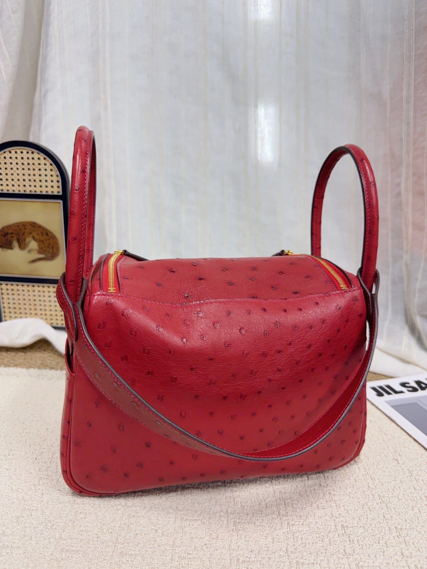 Hermès - Lindy - Exotic leathers - Ostrich - Red - (small)