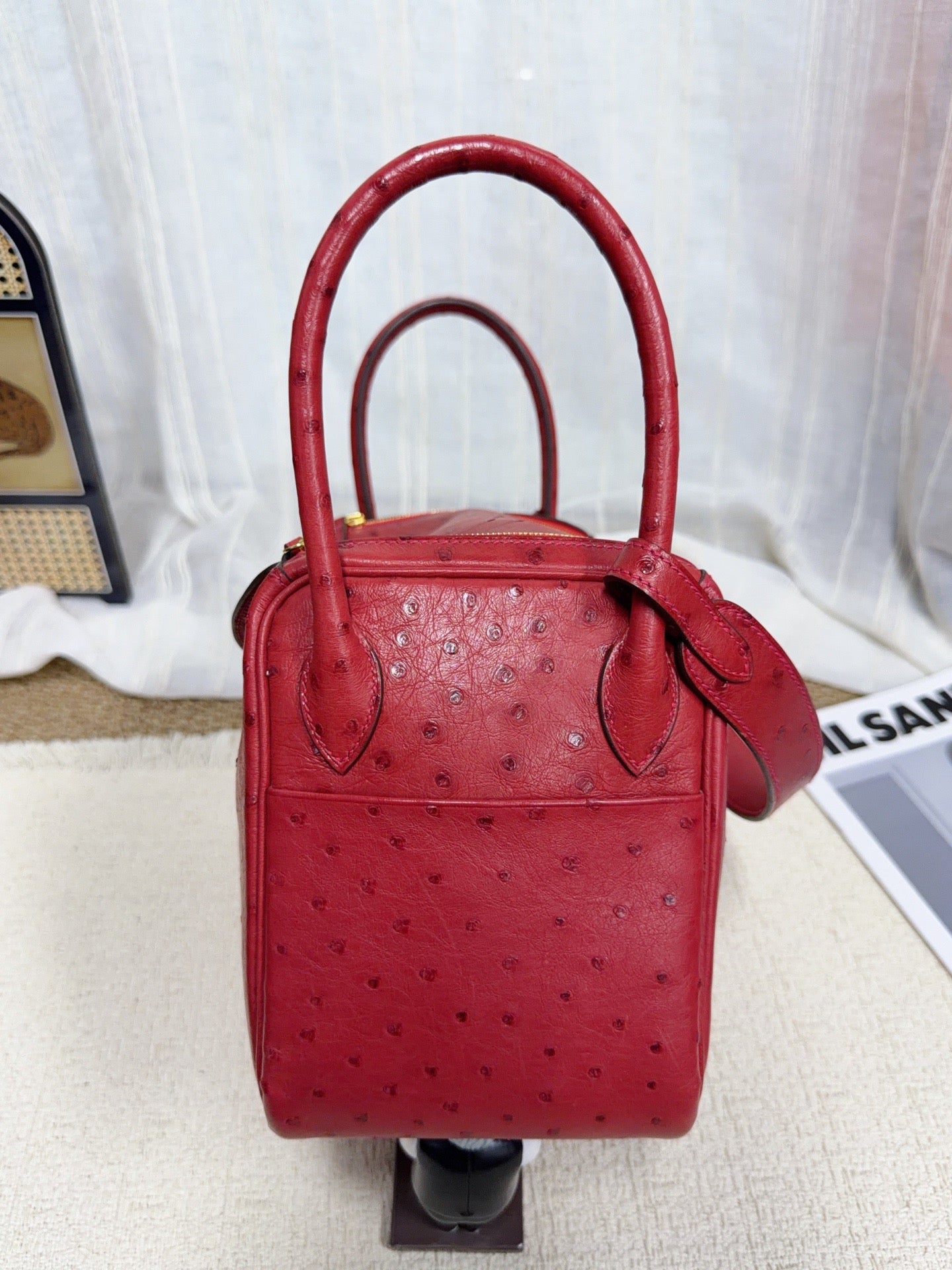 Hermès - Lindy - Exotic leathers - Ostrich - Red - (small)