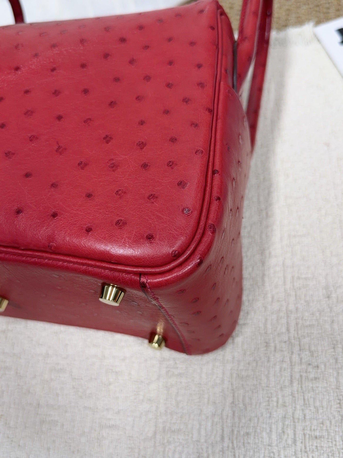 Hermès - Lindy - Exotic leathers - Ostrich - Red - (small)