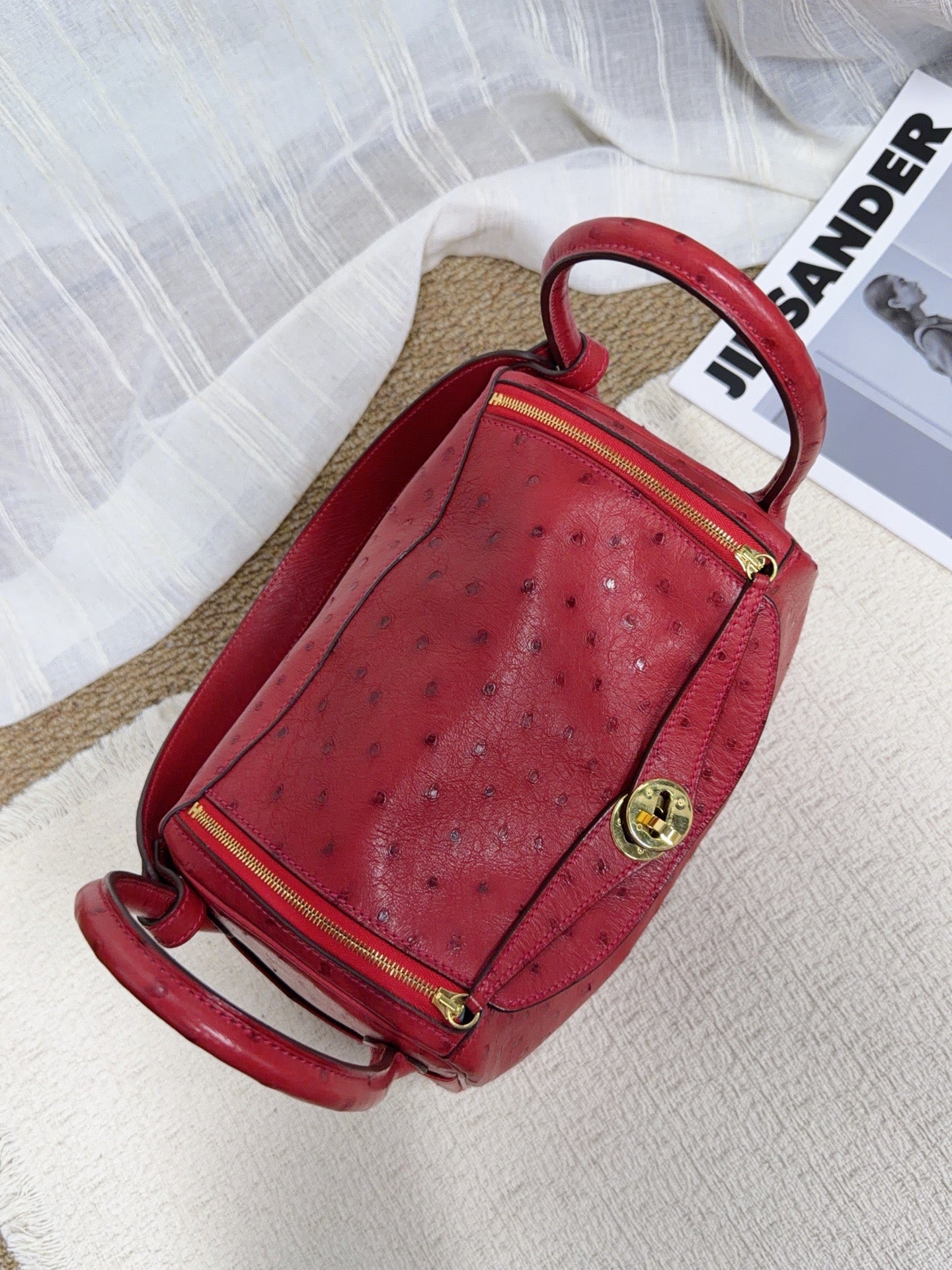 Hermès - Lindy - Exotic leathers - Ostrich - Red - (small)