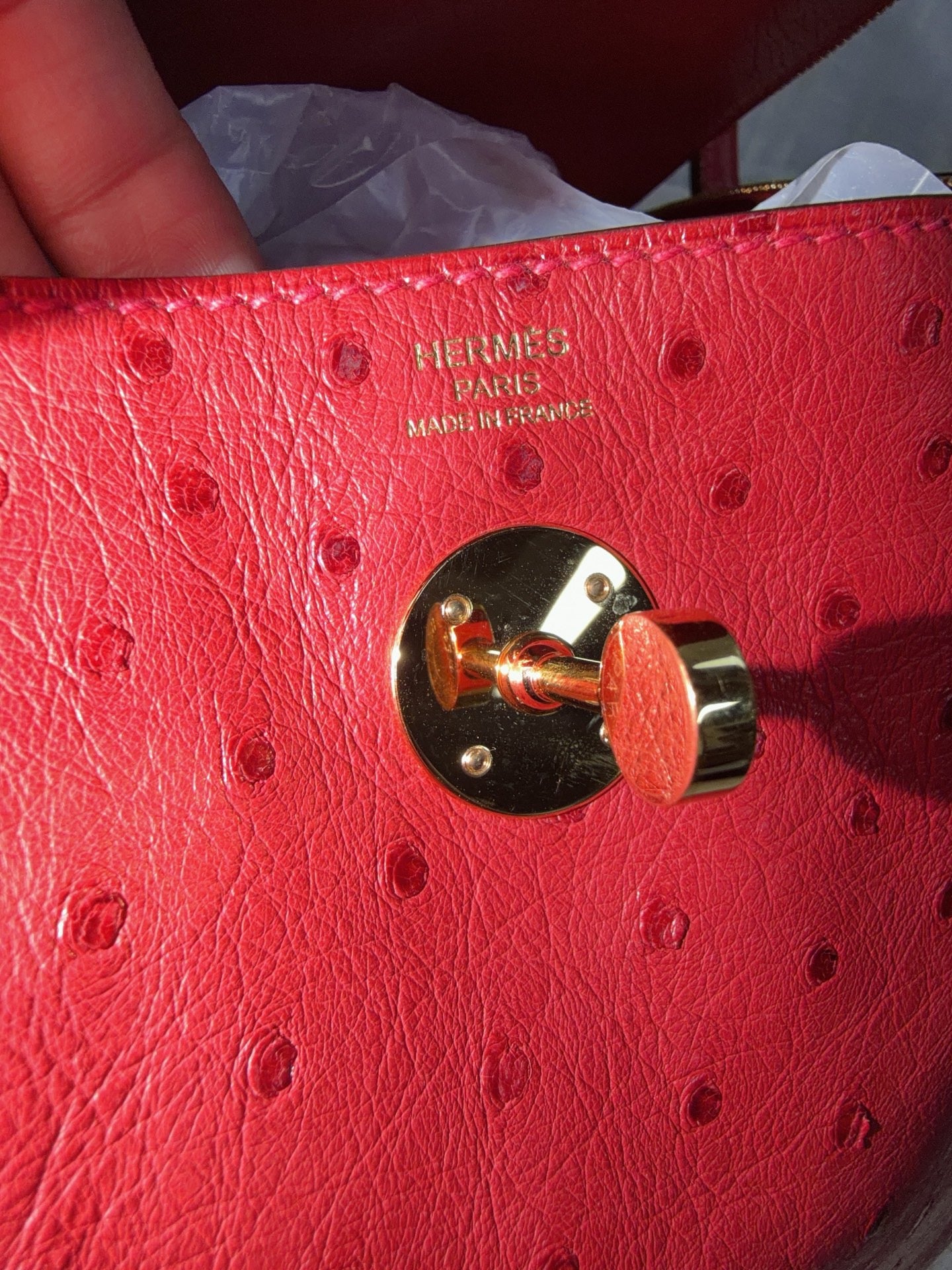 Hermès - Lindy - Exotic leathers - Ostrich - Red - (small)
