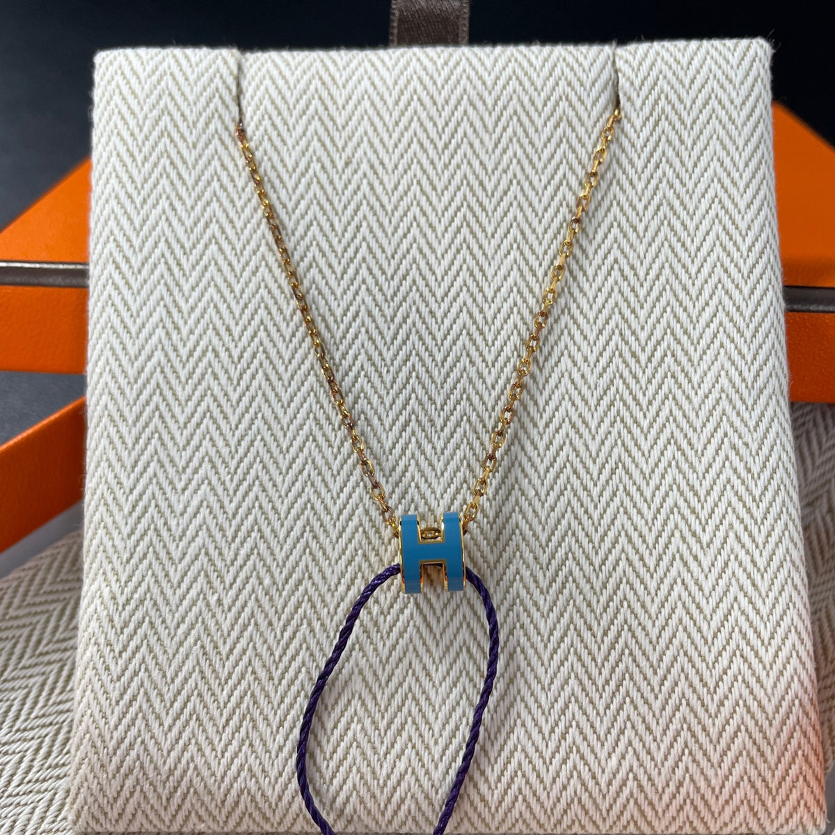 Hermes - Mini Pop H - Gold-plated metal with blue enamel. - Blue - (39.5 cm)