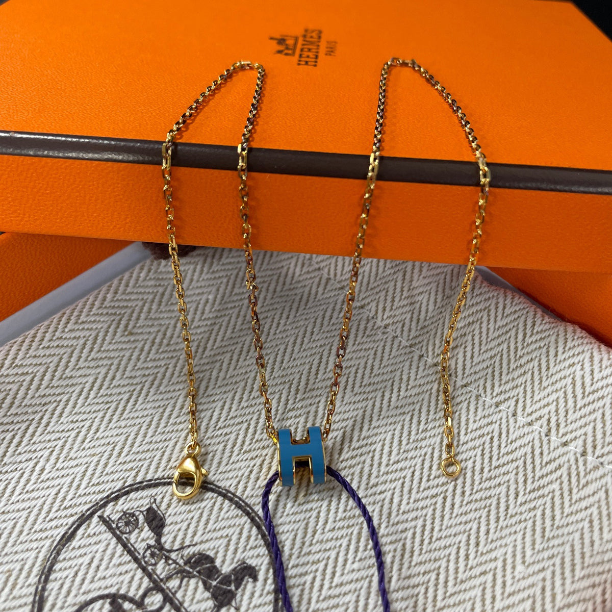 Hermes - Mini Pop H - Gold-plated metal with blue enamel. - Blue - (39.5 cm)