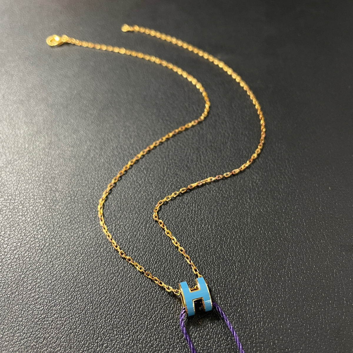 Hermes - Mini Pop H - Gold-plated metal with blue enamel. - Blue - (39.5 cm)