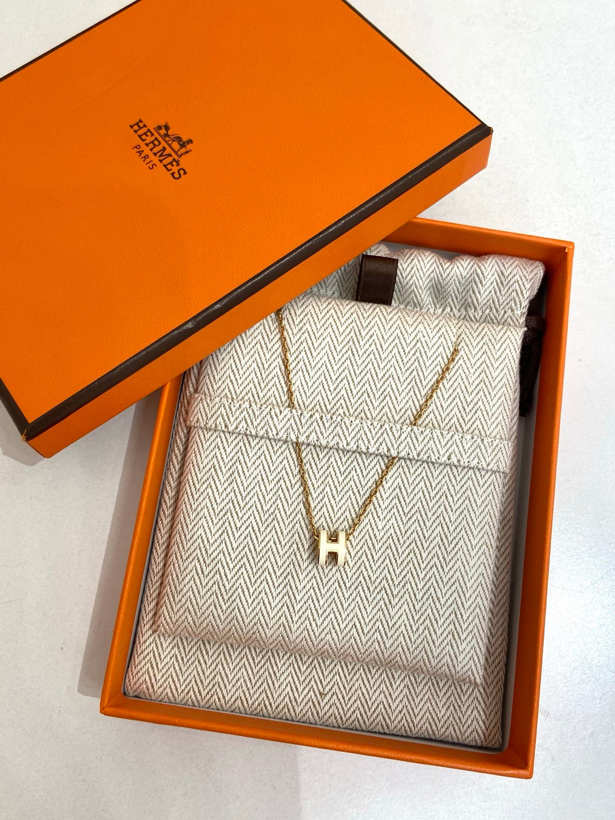 Hermes - Mini Pop H - Gold-plated metal with white lacquer - Gold