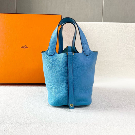 Hermes - Picotin 18 - Leather - Blue - (mini)