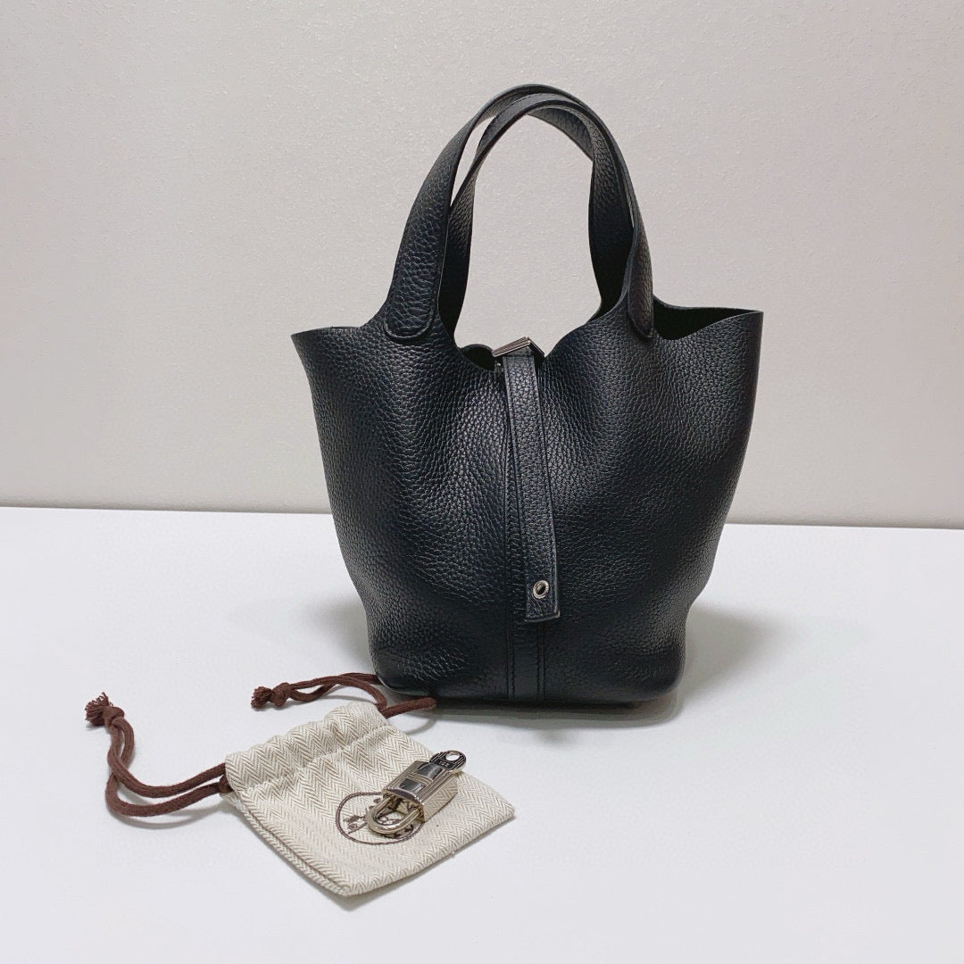 Hermès - Picotin Lock 18 - Taurillon Clemence leather - Black with Palladium Hardware - (Mini)