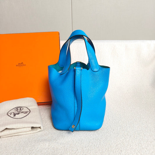 Hermès - Picotin Lock 18 - Taurillon Clemence leather - Tanzanite Blue with Gold-Tone Hardware - (mini)