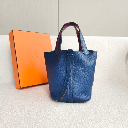 Hermès - Picotin Lock - Taurillon Clemence leather - Deep Blue with Anemone Purple - (mini)