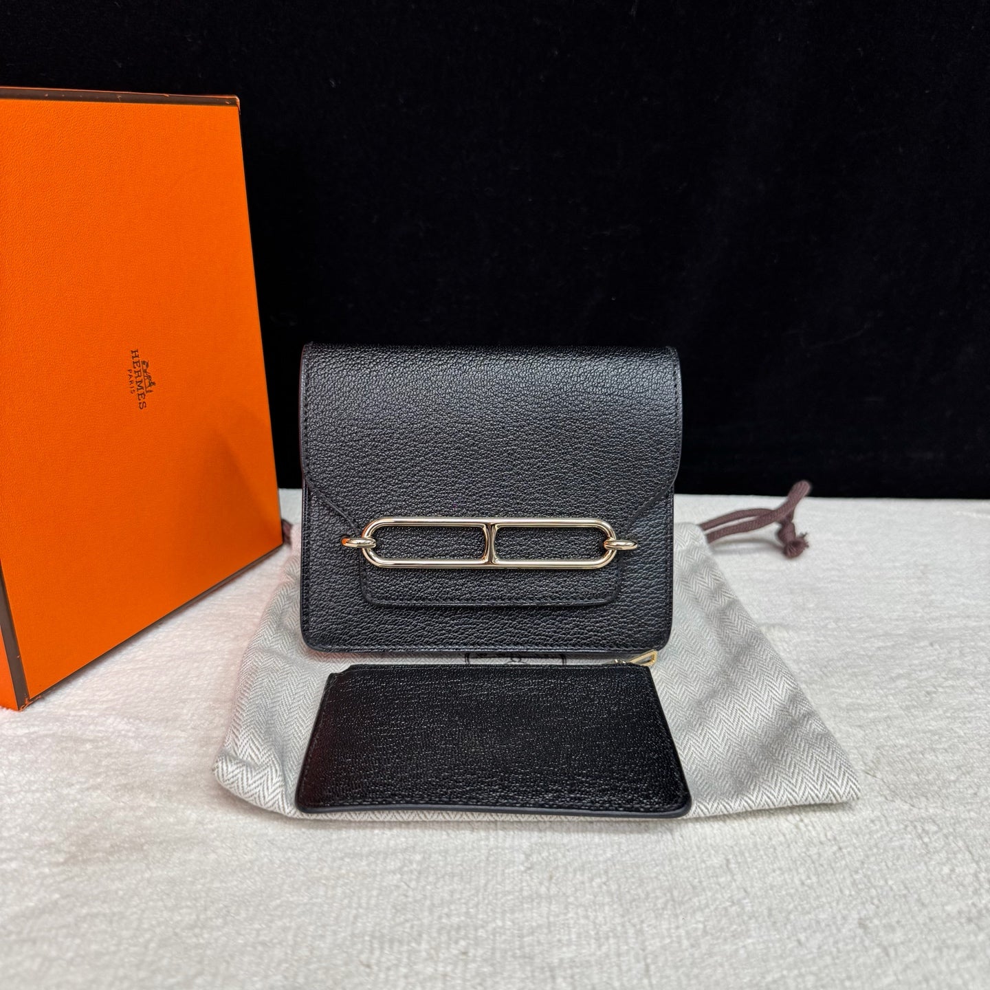 Hermès - Roulis Slim - Grained leather - Black with Gold-Tone Hardware - (mini)