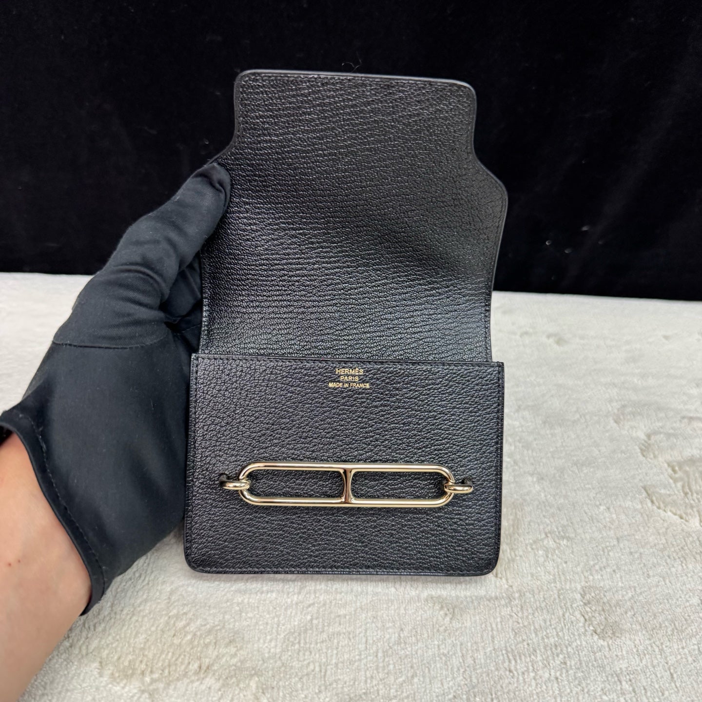 Hermès - Roulis Slim - Grained leather - Black with Gold-Tone Hardware - (mini)