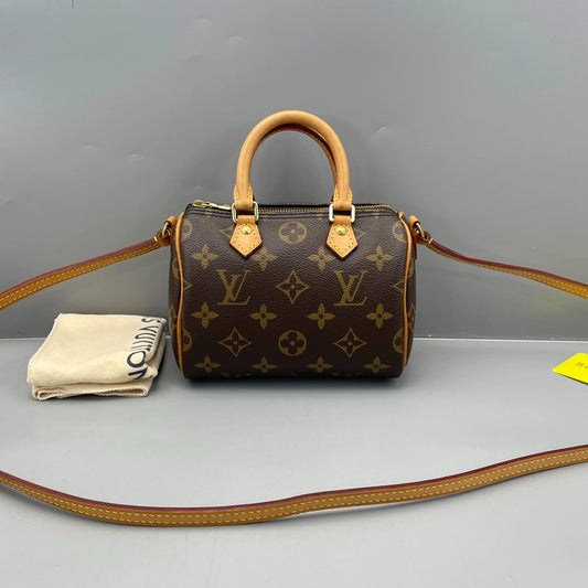 Louis Vuitton - Speedy Nano - Monogram coated canvas with natural Vachetta leather trim - Brown - (mini)