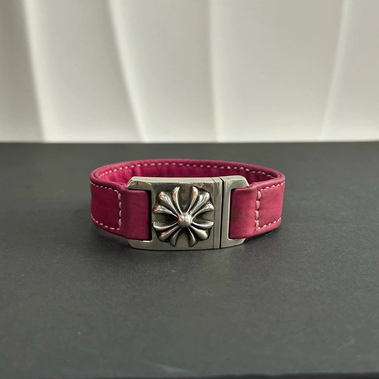 Chrome Hearts - Floral Cross Leather Bracelet - Leather with 925 sterling silver - Pink - (medium)