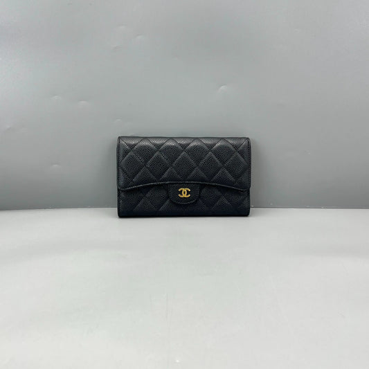 Chanel - Classic Flap Tri-fold Wallet - Caviar leather - Black - (Small)