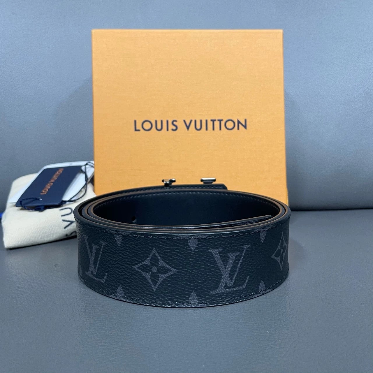 Louis Vuitton - LV Initiales Belt - Monogram Eclipse coated canvas and leather - Black