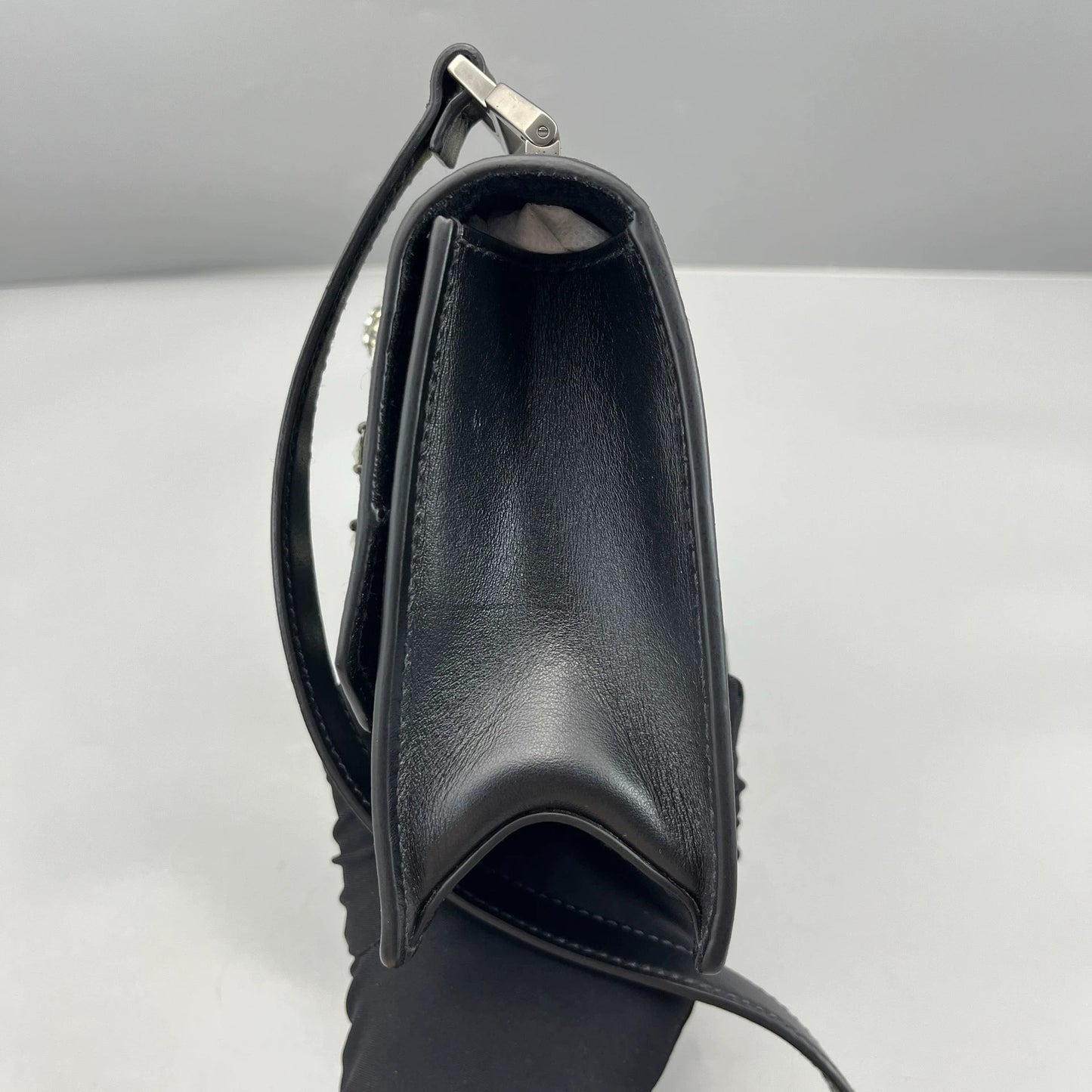 Miu Miu - Jeweled Buckle Shoulder Bag - Leather - Black - (Small)
