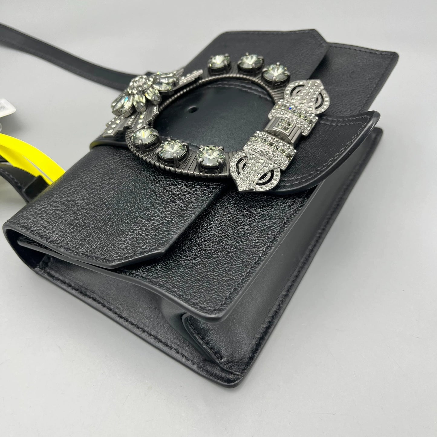 Miu Miu - Jeweled Buckle Shoulder Bag - Leather - Black - (Small)