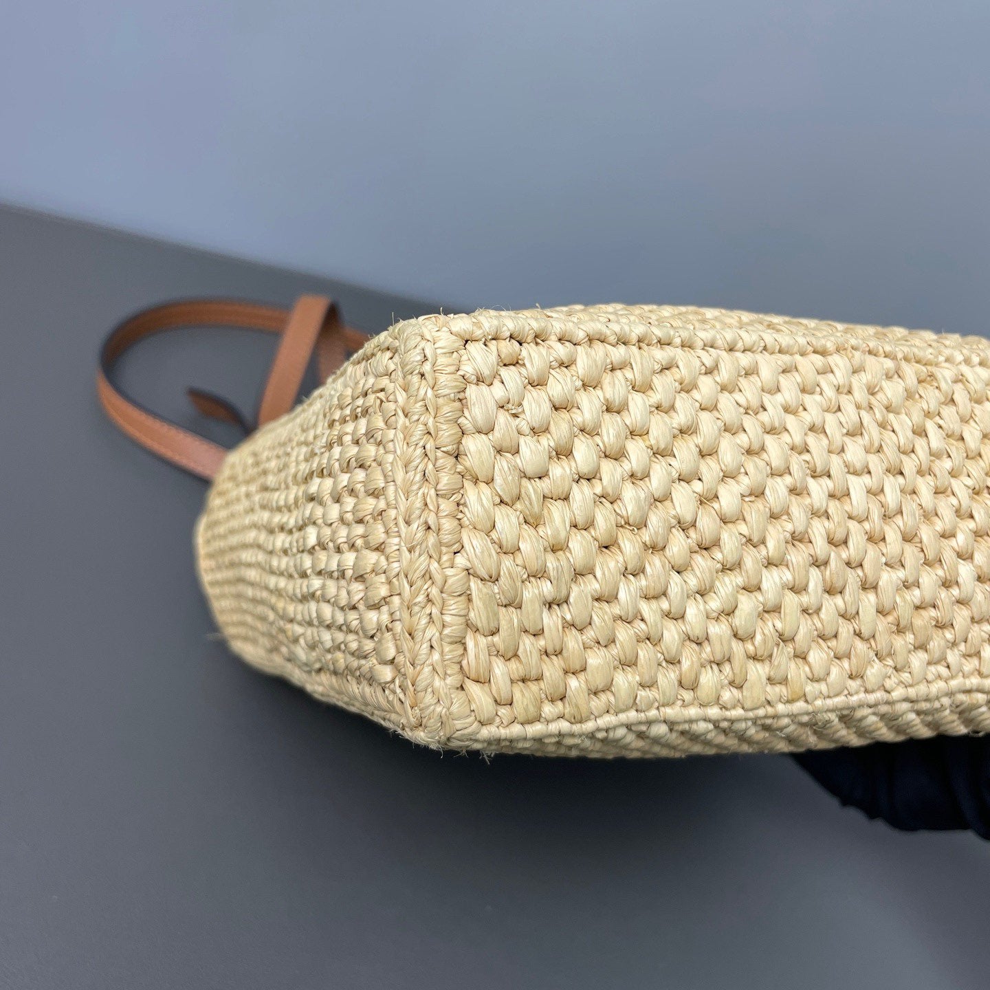 Loewe - A5 Tote Bag - Raffia with calfskin leather trim - Beige with black embroidery and brown leather - (small)